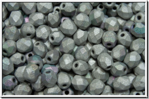 B�hm. Glasschliffperle, PRECIOSA, feuerpol., 4mm, crystal, trans., glittery silver, matte, 50 Stk.