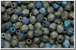 B�hm. Glasschliffperle, PRECIOSA, feuerpol., 4mm, crystal, trans., glittery graphite, matte, 50 Stk.