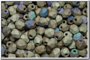 B�hm. Glasschliffperle, PRECIOSA, feuerpol., 4mm, crystal, trans., glittery argentic, matte, 50 Stk.