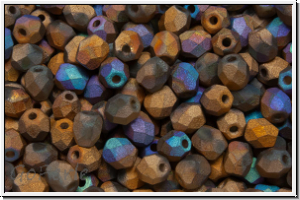 B�hm. Glasschliffperle, PRECIOSA, feuerpol., 4mm, crystal, trans., glittery bronze, matte, 50 Stk.