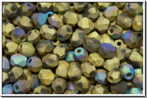 B�hm. Glasschliffperle, PRECIOSA, feuerpol., 4mm, crystal, trans., glittery amber, matte, 50 Stk.