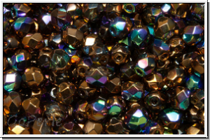 B�hm. Glasschliffperle, PRECIOSA, feuerpol., 4mm, crystal, trans., glittery bronze, 50 Stk.