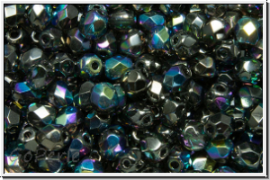 B�hm. Glasschliffperle, PRECIOSA, feuerpol., 4mm, crystal, trans., glittery graphite, 50 Stk.