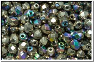B�hm. Glasschliffperle, PRECIOSA, feuerpol., 4mm, crystal, trans., glittery argentic, 50 Stk.