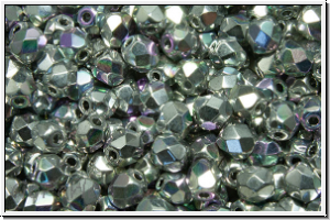 B�hm. Glasschliffperle, PRECIOSA, feuerpol., 4mm, crystal, trans., glittery silver, 50 Stk.