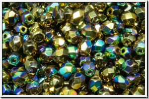 B�hm. Glasschliffperle, PRECIOSA, feuerpol., 4mm, crystal, trans., glittery amber, 50 Stk.