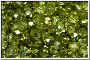 B�hm. Glasschliffperle, PRECIOSA, feuerpol., 4mm, crystal, trans., lime half apollo, 50 Stk.