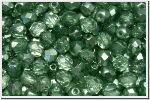 B�hm. Glasschliffperle, PRECIOSA, feuerpol., 4mm, crystal, trans., half labrador solgel green, 50 Stk.