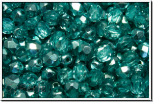 B�hm. Glasschliffperle, PRECIOSA, feuerpol., 4mm, crystal, trans., half labrador solgel turquoise, 50 Stk.