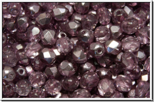 B�hm. Glasschliffperle, PRECIOSA, feuerpol., 4mm, crystal, trans., half labrador solgel violet, 50 Stk.
