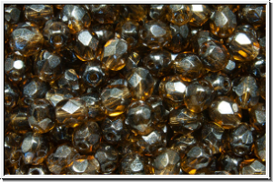 B�hm. Glasschliffperle, PRECIOSA, feuerpol., 4mm, topaz, sm. dk., trans., 50 Stk.