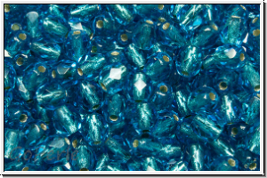 B�hm. Glasschliffperle, PRECIOSA, feuerpol., 4mm, aqua, dkst., trans., silver-ld., 50 Stk.