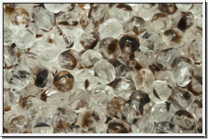 B�hm. Glasschliffperle, PRECIOSA, feuerpol., 4mm, crystal, trans., brown inlay, 50 Stk.