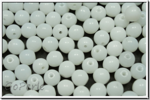 b�hm. Glasperle, rund, 6mm, white, op., 25 Stk.