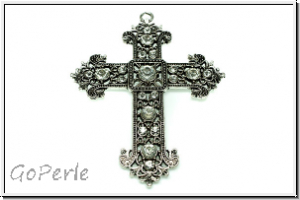 Anh�nger "Kreuz m. Zirkonen" (Statement), 87x67x6mm, antiksilberfb., Metall, 1 Stk.