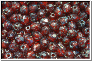 B�hm. Glasschliffperle, feuerpol., 4mm, hyacinth, trans., silver picasso, 50 Stk.