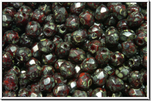 B�hm. Glasschliffperle, feuerpol., 4mm, garnet, opal, silver picasso, 50 Stk.