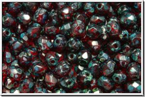 B�hm. Glasschliffperle, feuerpol., 4mm, siam, trans., silver picasso, 50 Stk.