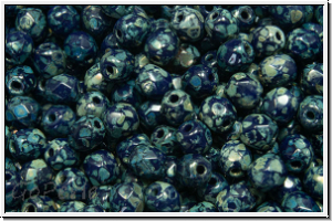 B�hm. Glasschliffperle, feuerpol., 4mm, lapis, op., silver picasso, 50 Stk.