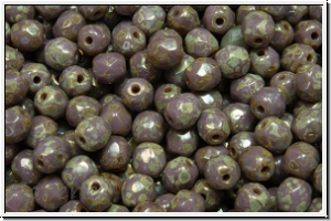 B�hm. Glasschliffperle, feuerpol., 4mm, lavender, dk, op., silver picasso, 50 Stk.