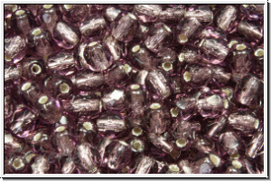 B�hm. Glasschliffperle, feuerpol., 4mm, amethyst, trans., silver-ld., 50 Stk.