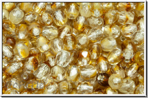 B�hm. Glasschliffperle, feuerpol., 4mm, crystal/topaz, trans., silver-ld., 50 Stk.