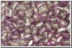 B�hm. Glasschliffperle, feuerpol., 4mm, crystal/lila, trans., silver-ld., 50 Stk.