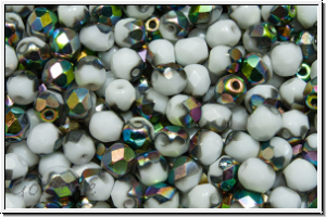 B�hm. Glasschliffperle, feuerpol., 4mm, white, op., half vitrail med., 50 Stk.
