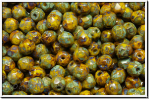 B�hm. Glasschliffperle, feuerpol., 4mm, yellow, lt., op., silver picasso, 50 Stk.