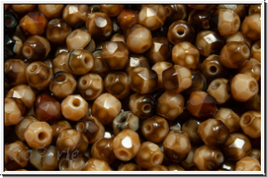 B�hm. Glasschliffperle, feuerpol., 4mm, brown roughly fluted, overlay, 50 Stk.