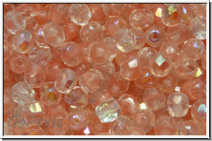 B�hm. Glasschliffperle, feuerpol., 4mm, rosaline/crystal, trans., moonlight, AB, 50 Stk.