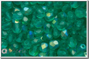B�hm. Glasschliffperle, feuerpol., 4mm, teal, trans., matte, AB, 50 Stk.