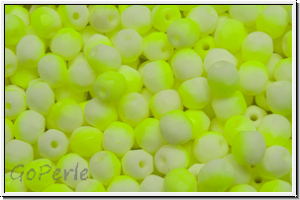 B�hm. Glasschliffperle, feuerpol., 4mm, white, op., half neon yellow, matte, 50 Stk.