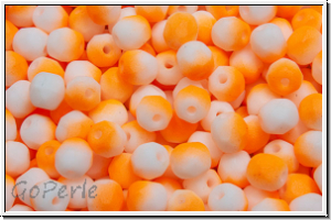 B�hm. Glasschliffperle, feuerpol., 4mm, white, alabaster, half neon orange, matte, 50 Stk.