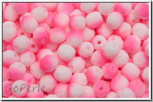 B�hm. Glasschliffperle, feuerpol., 4mm, white, alabaster, half neon pink, matte, 50 Stk.