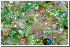 B�hm. Glasschliffperle, feuerpol., 4mm, green/brown-Multi Mix, trans., AB, 50 Stk.