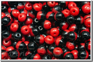 b�hm. Glasperle, rund, 4mm, red/black, op., 50 Stk.