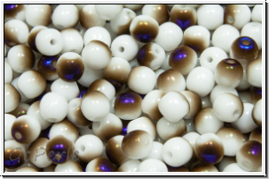 b�hm. Glasperle, rund, 4mm, white, alabaster, half azuro, 50 Stk.