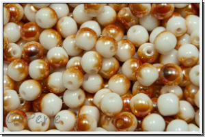 b�hm. Glasperle, rund, 4mm, white, alabaster, half copper luster, 50 Stk.