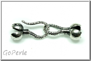 Haken/Haken-Verschluss "Kordel", 23x12mm, antiksilberfb., Metall, 1 Paar