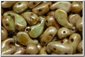 ZoliDuo�-Beads, 5x8mm, left, white, alabaster, green glaze, 25 Stk.