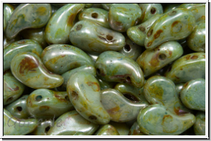 ZoliDuo�-Beads, 5x8mm, left, white, alabaster, blue/brown marbled, 25 Stk.