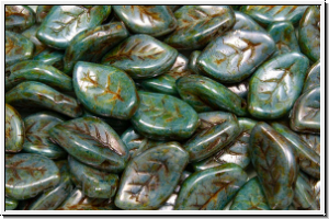Bl�tter, 9x14mm, gewellt, side-drilled, white, op., blue/brown marbled, 10 Stk.