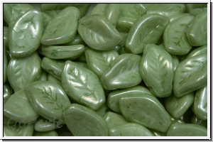 Bl�tter, 9x14mm, gewellt, side-drilled, white, op., lt. green marbled, 10 Stk.
