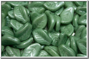 Bl�tter, 9x14mm, gewellt, side-drilled, white, op., green marbled, 10 Stk.