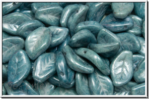 Bl�tter, 9x14mm, gewellt, side-drilled, white, op., blue/grey marbled, 10 Stk.
