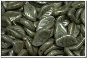 Bl�tter, 9x14mm, gewellt, side-drilled, white, op., grey marbled, 10 Stk.