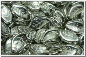 Bl�tter, 9x14mm, gewellt, side-drilled, crystal, trans., full silver, 10 Stk.