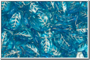 Bl�tter, 9x14mm, gewellt, side-drilled, aqua, trans., silver painted, 10 Stk.