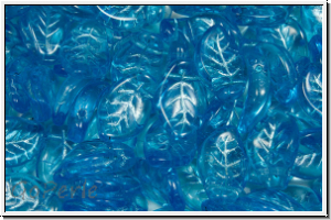 Bl�tter, 9x14mm, gewellt, side-drilled, aqua, trans., blue painted, 10 Stk.